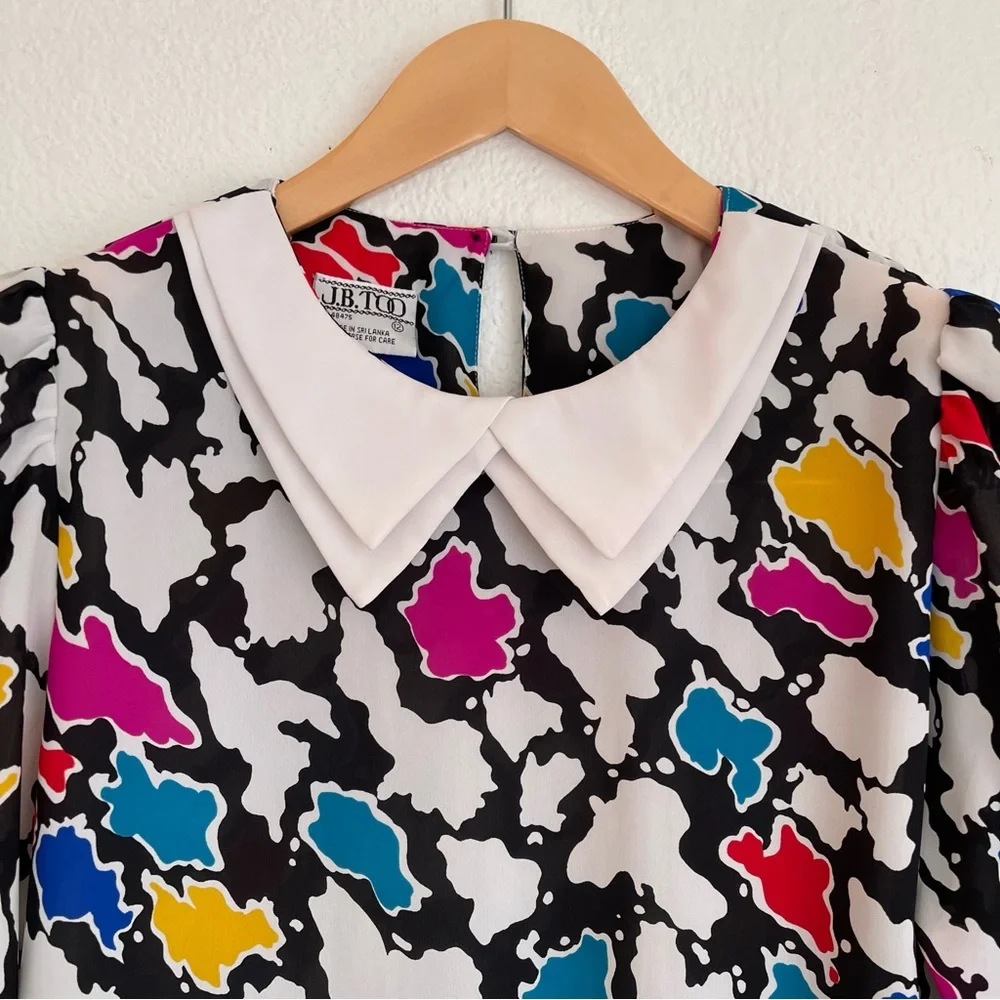 Vintage 1980s J.B. Too Blouson Abstract Print Midi Dress Multicolor Size… - Picture 5 of 15